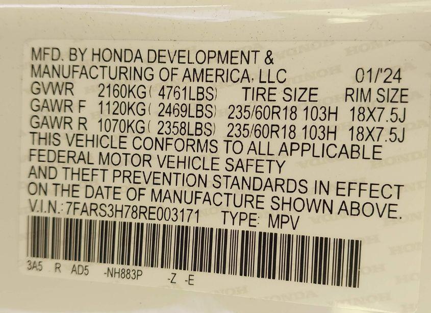 Photo 9 of 2024 Honda Cr-v EX-L 2WD (VIN 7FARS3H78RE003171)