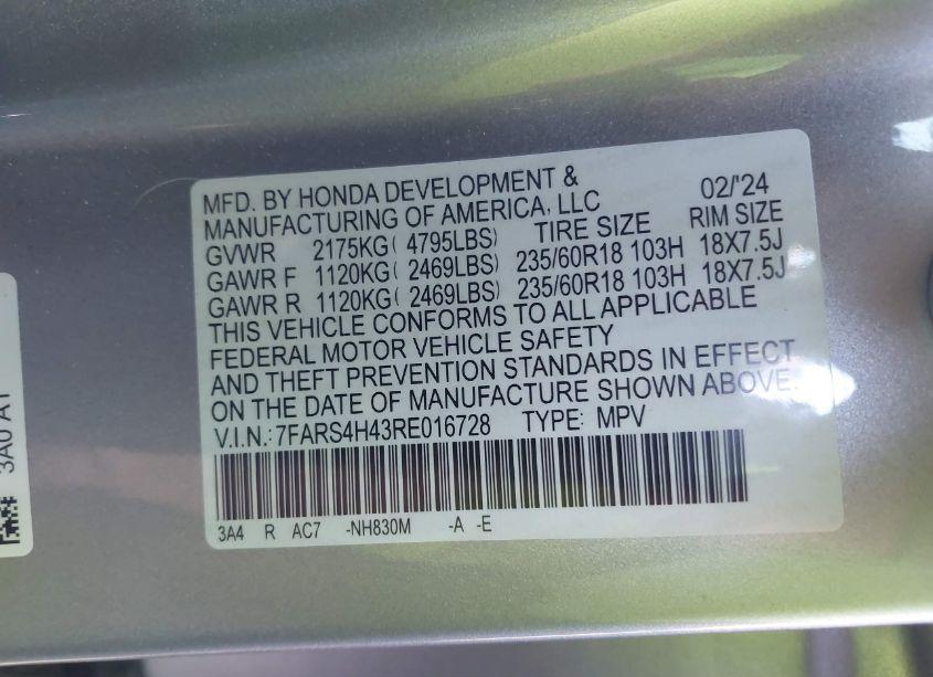 Photo 9 of 2024 Honda Cr-v EX AWD (VIN 7FARS4H43RE016728)