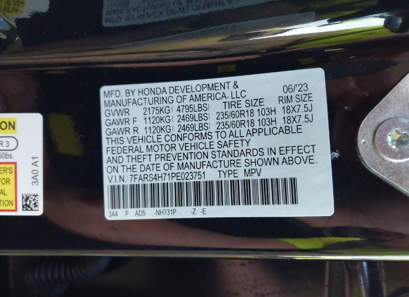 Photo 9 of 2023 Honda Cr-v EX-L AWD (VIN 7FARS4H71PE023751)
