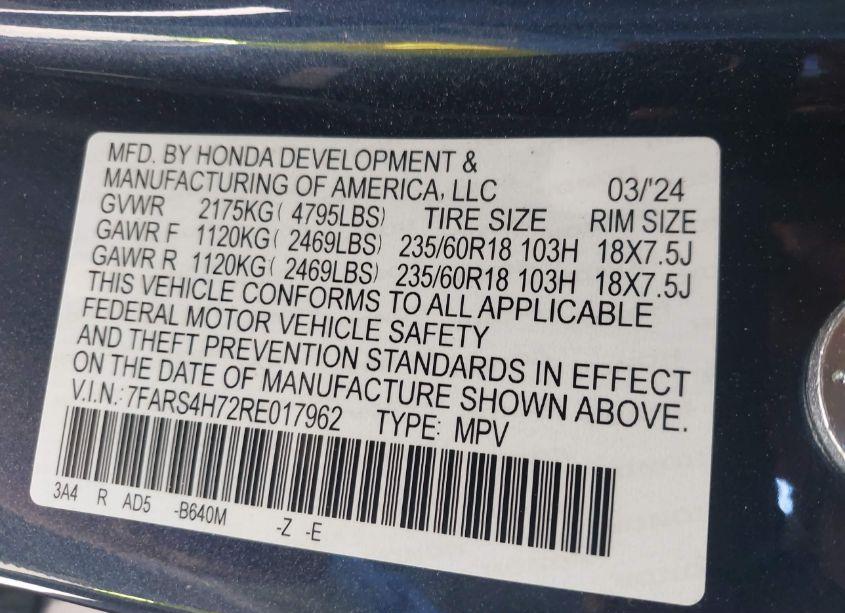 Photo 9 of 2024 Honda Cr-v EX-L AWD (VIN 7FARS4H72RE017962)