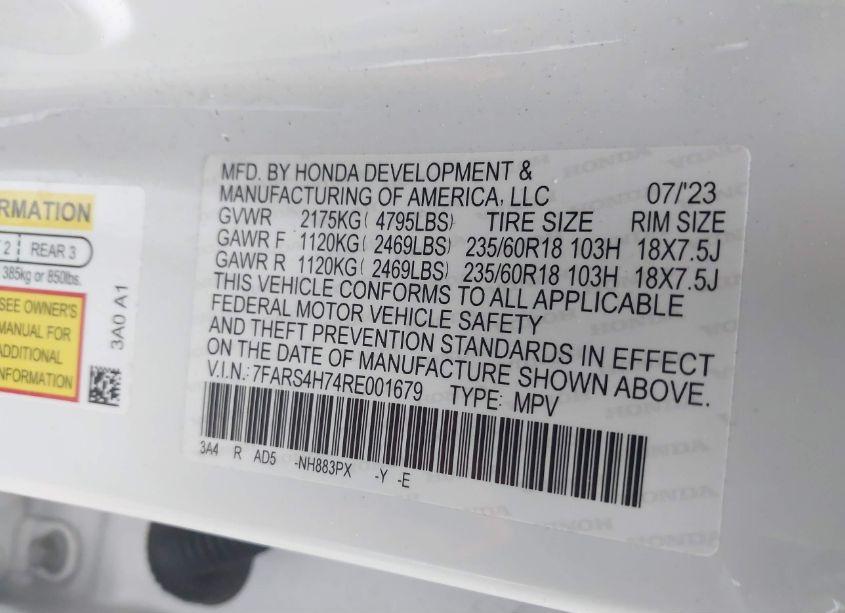 Photo 9 of 2024 Honda Cr-v EX-L AWD (VIN 7FARS4H74RE001679)