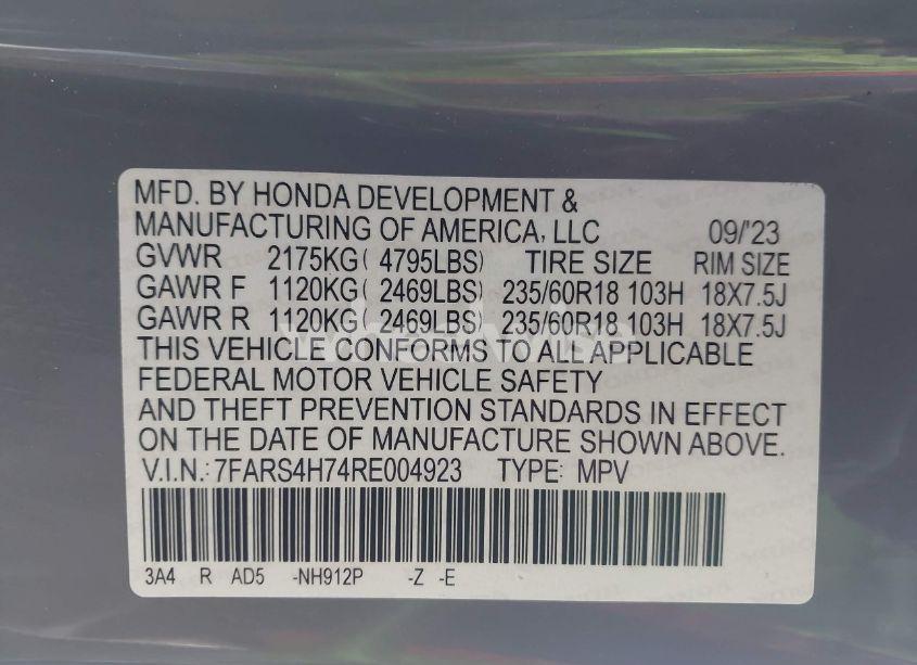 Photo 9 of 2024 Honda Cr-v EX-L AWD (VIN 7FARS4H74RE004923)