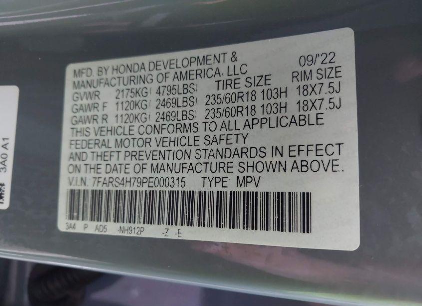 Photo 9 of 2023 Honda Cr-v EX-L AWD (VIN 7FARS4H79PE000315)