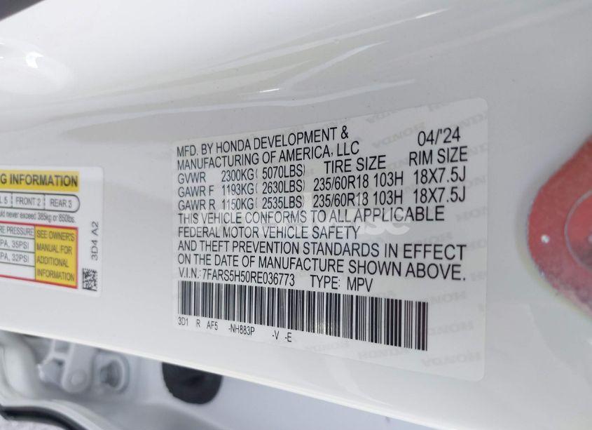 Photo 9 of 2024 Honda Cr-v HYBRID SPORT (VIN 7FARS5H50RE036773)