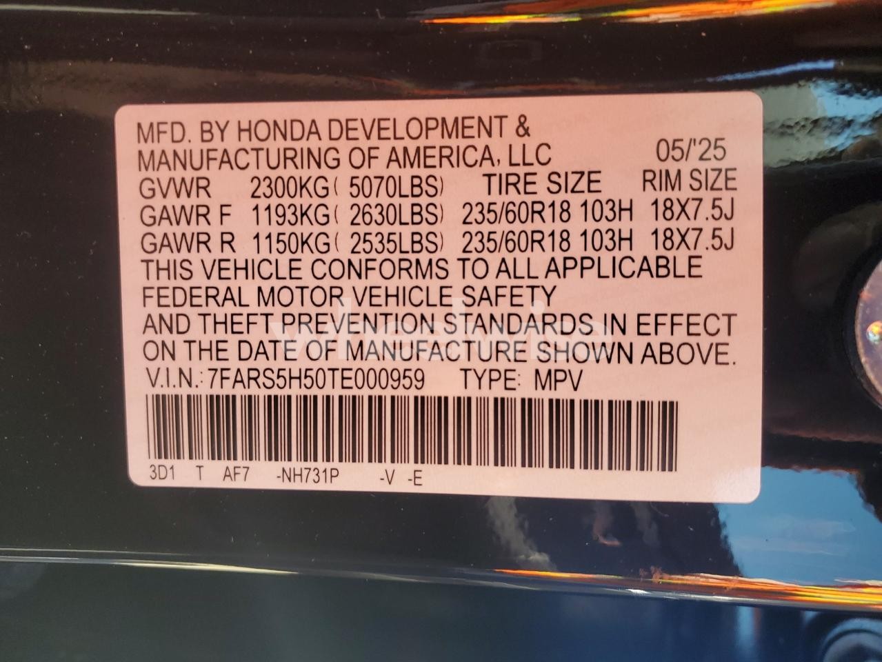 Photo 13 of 2026 HONDA CR-V SPORT (VIN 7FARS5H50TE000959)