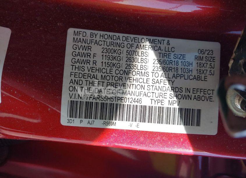 Photo 9 of 2023 Honda Cr-v HYBRID SPORT (VIN 7FARS5H51PE012446)