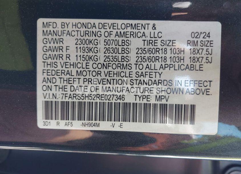 Photo 9 of 2024 Honda Cr-v HYBRID SPORT (VIN 7FARS5H52RE027346)