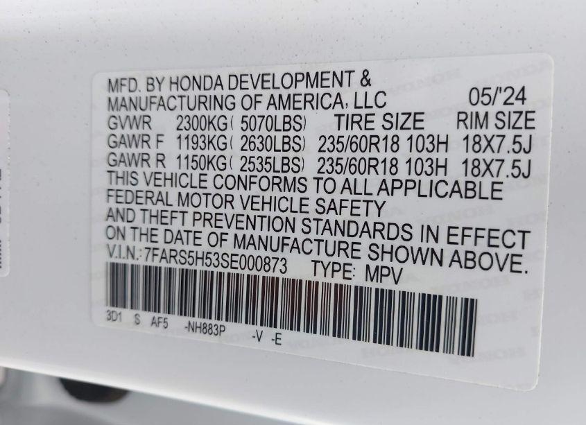 Photo 9 of 2025 Honda Cr-v HYBRID SPORT (VIN 7FARS5H53SE000873)