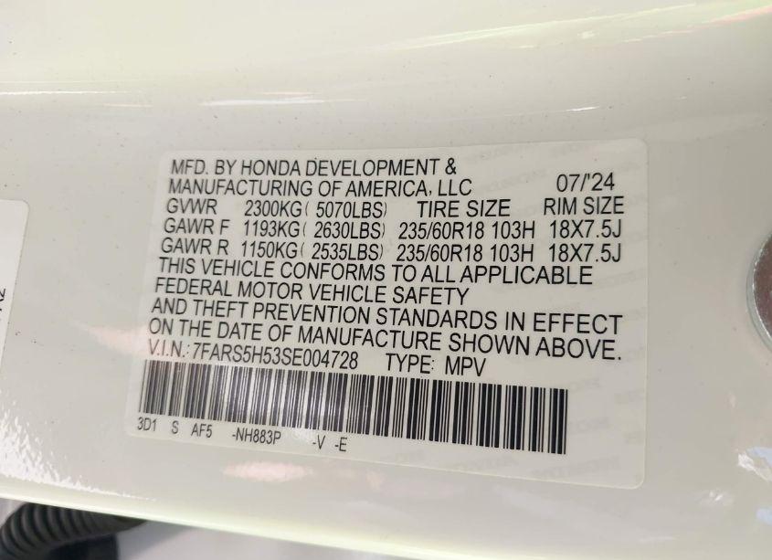 Photo 9 of 2025 Honda Cr-v HYBRID SPORT (VIN 7FARS5H53SE004728)