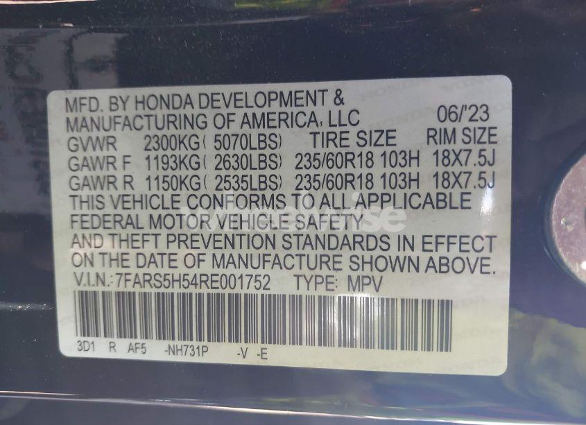 Photo 9 of 2024 Honda Cr-v HYBRID SPORT (VIN 7FARS5H54RE001752)