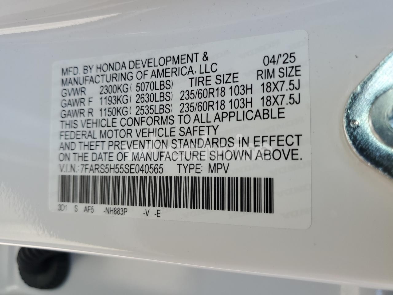 Photo 14 of 2025 HONDA CR-V SPORT N/A (VIN 7FARS5H55SE040565)