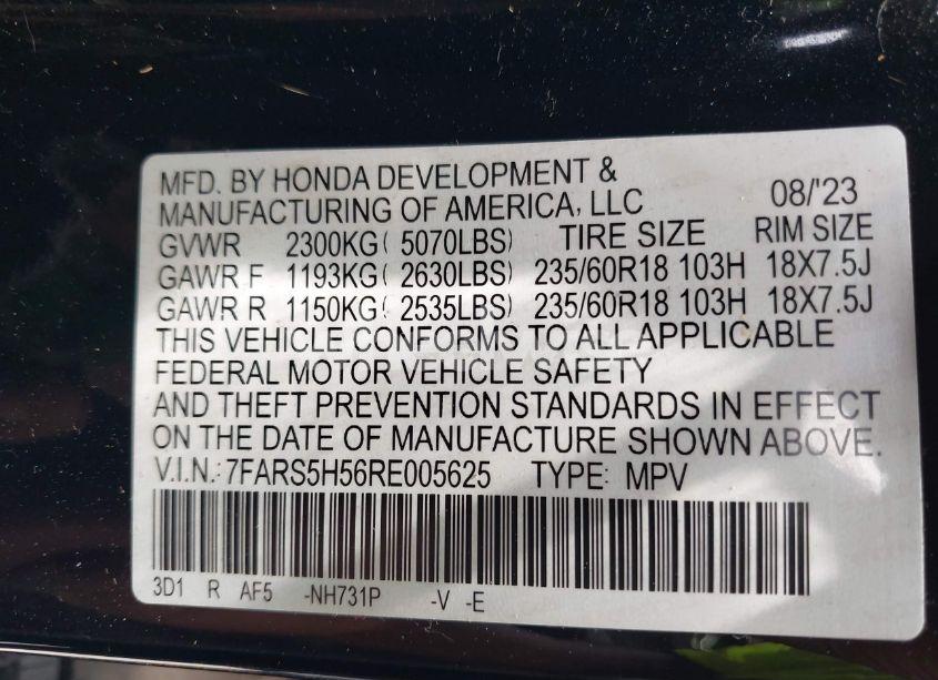 Photo 9 of 2024 Honda Cr-v HYBRID SPORT (VIN 7FARS5H56RE005625)