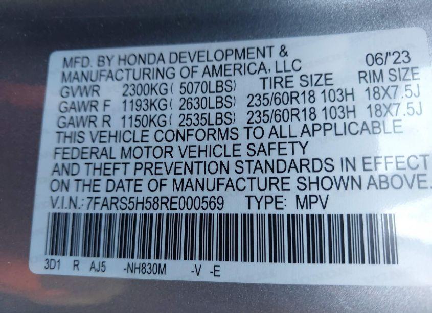 Photo 9 of 2024 Honda Cr-v HYBRID SPORT (VIN 7FARS5H58RE000569)