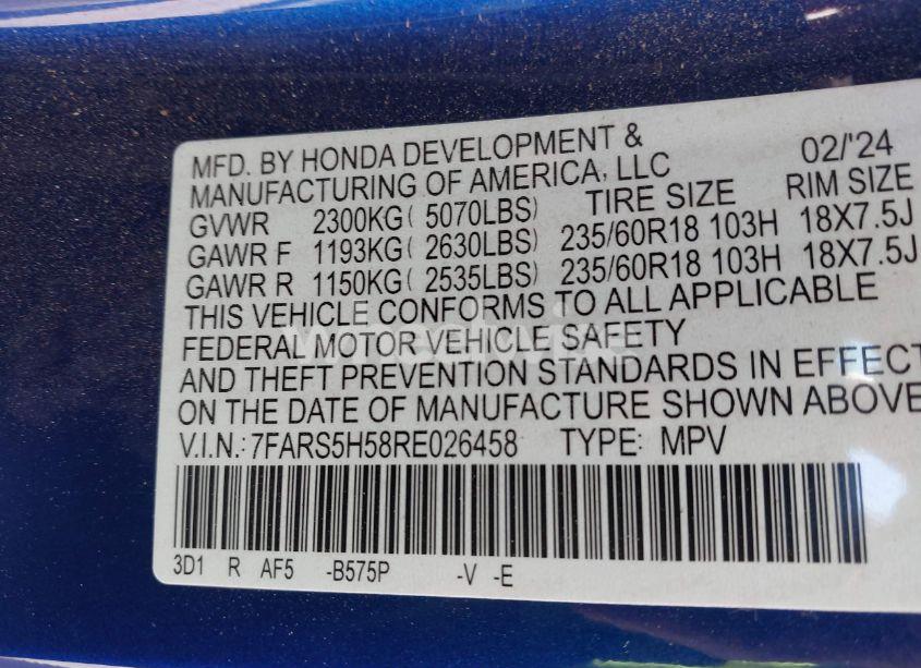 Photo 9 of 2024 Honda Cr-v HYBRID SPORT (VIN 7FARS5H58RE026458)