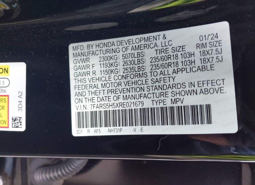 Photo 9 of 2024 Honda Cr-v HYBRID SPORT (VIN 7FARS5H5XRE021679)
