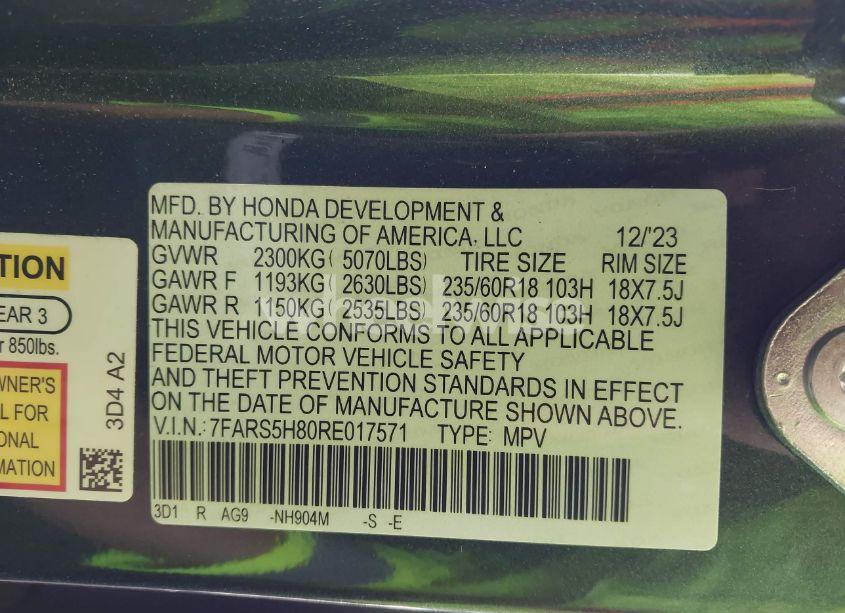 Photo 9 of 2024 Honda Cr-v HYBRID SPORT-L (VIN 7FARS5H80RE017571)