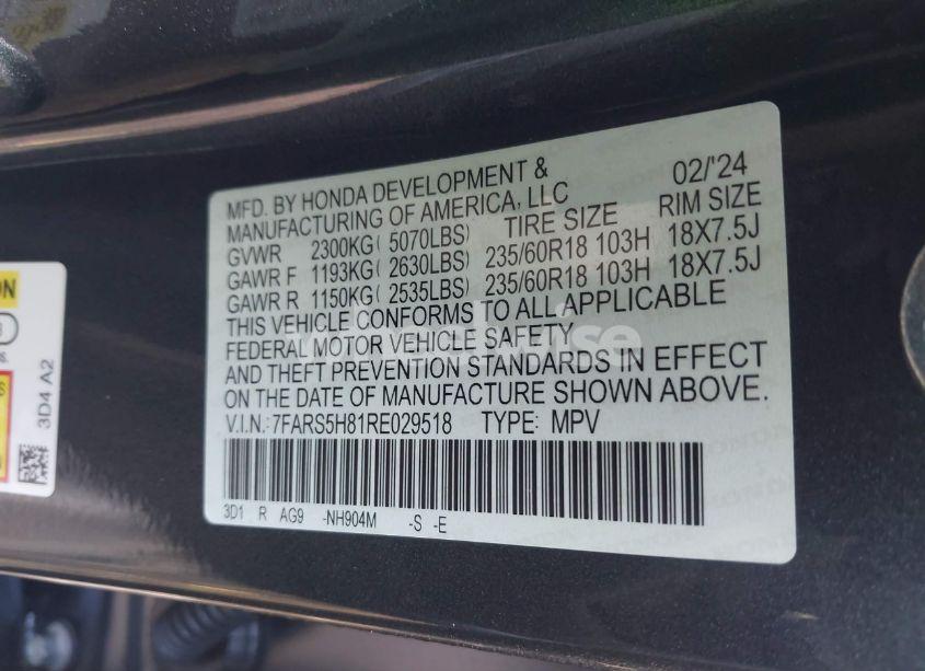 Photo 9 of 2024 Honda Cr-v HYBRID SPORT-L (VIN 7FARS5H81RE029518)