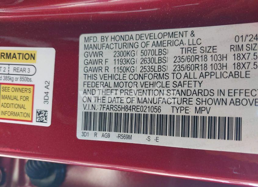 Photo 9 of 2024 Honda Cr-v HYBRID SPORT-L (VIN 7FARS5H84RE021056)