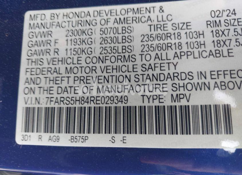 Photo 9 of 2024 Honda Cr-v HYBRID SPORT-L (VIN 7FARS5H84RE029349)