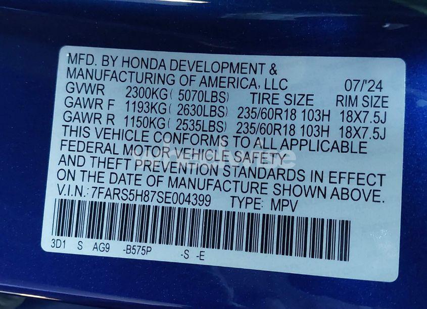 Photo 9 of 2025 Honda Cr-v HYBRID SPORT-L (VIN 7FARS5H87SE004399)