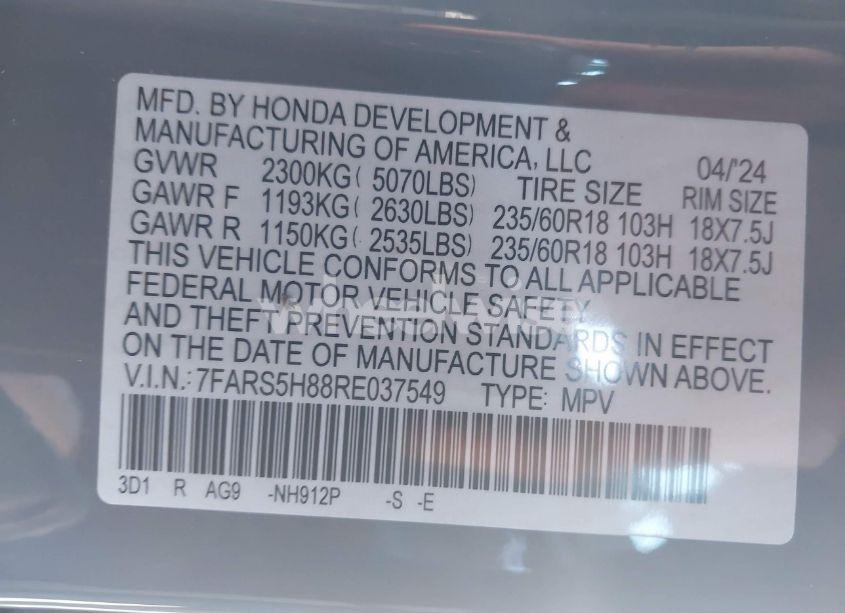 Photo 9 of 2024 Honda Cr-v HYBRID SPORT-L (VIN 7FARS5H88RE037549)