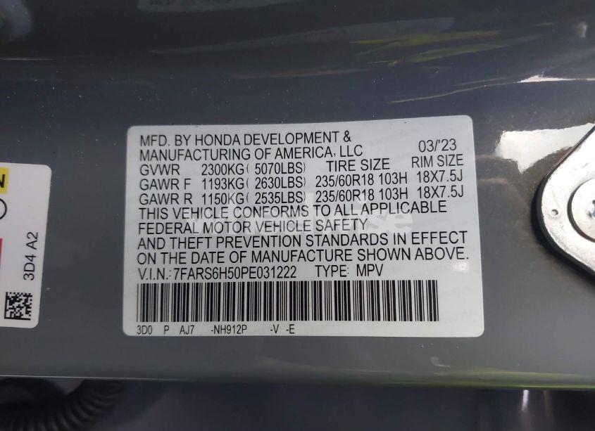 Photo 9 of 2023 Honda Cr-v HYBRID SPORT (VIN 7FARS6H50PE031222)