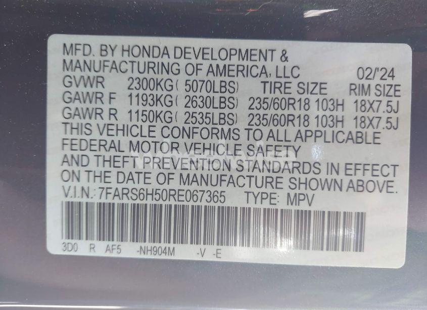 Photo 9 of 2024 Honda Cr-v HYBRID SPORT (VIN 7FARS6H50RE067365)