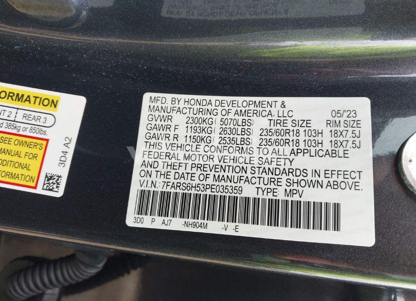 Photo 9 of 2023 Honda Cr-v HYBRID SPORT (VIN 7FARS6H53PE035359)