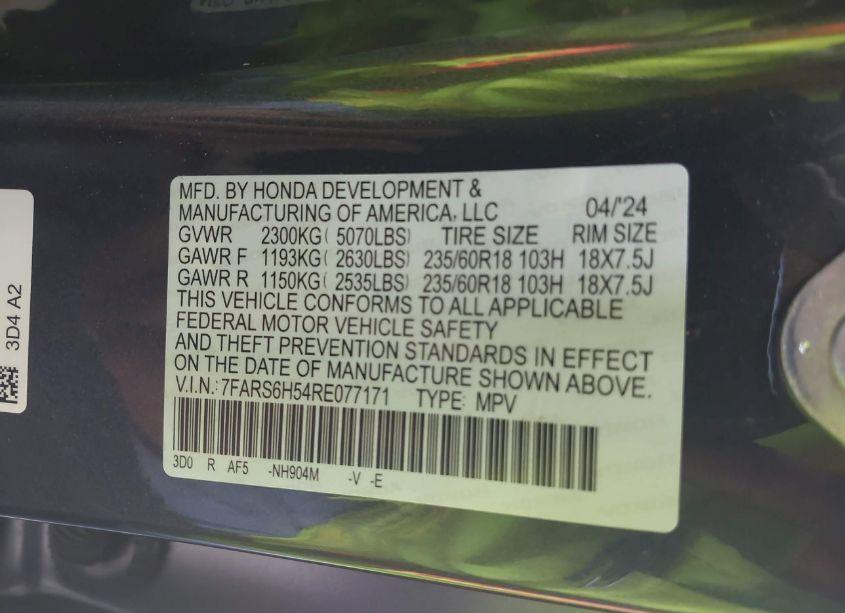 Photo 9 of 2024 Honda Cr-v HYBRID SPORT (VIN 7FARS6H54RE077171)