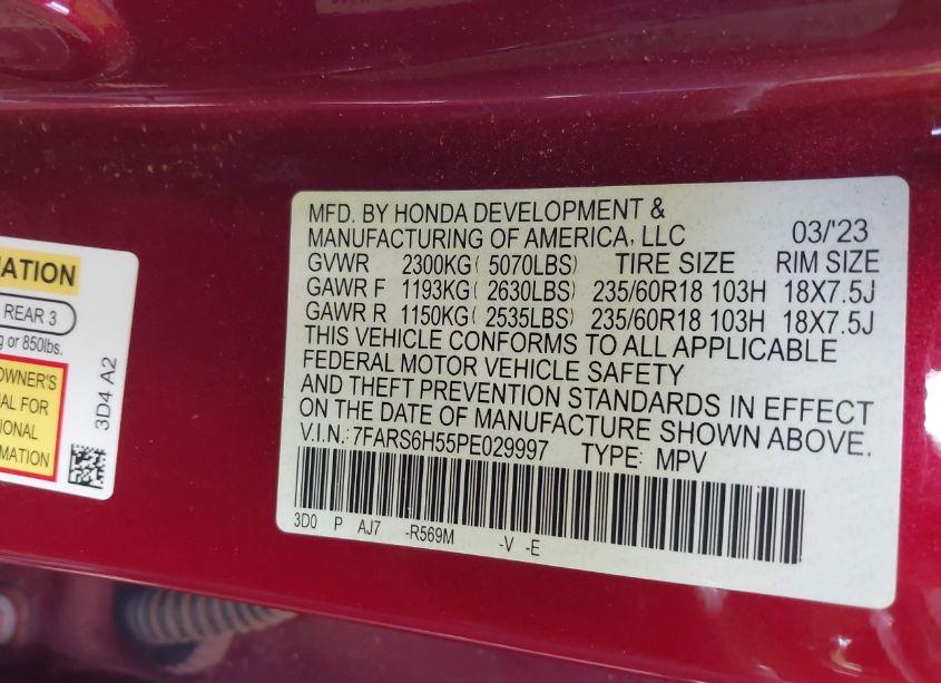 Photo 9 of 2023 Honda Cr-v HYBRID SPORT (VIN 7FARS6H55PE029997)