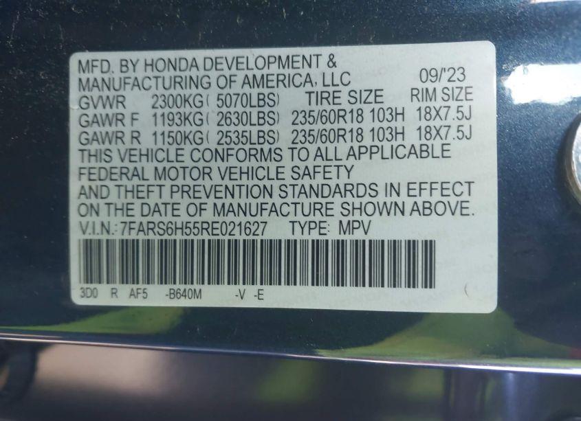 Photo 9 of 2024 Honda Cr-v HYBRID SPORT (VIN 7FARS6H55RE021627)