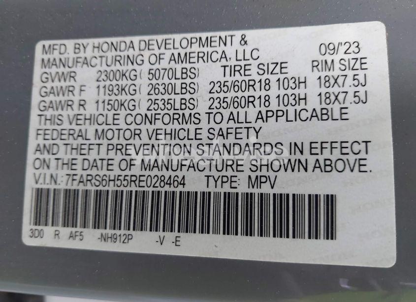 Photo 9 of 2024 Honda Cr-v HYBRID SPORT (VIN 7FARS6H55RE028464)