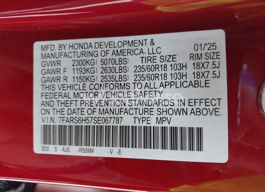 Photo 9 of 2025 Honda Cr-v HYBRID SPORT (VIN 7FARS6H57SE067787)