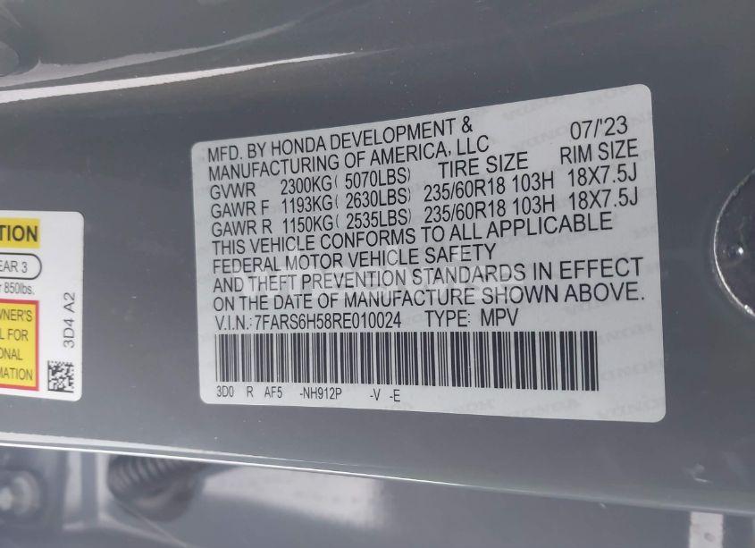Photo 9 of 2024 Honda Cr-v HYBRID SPORT (VIN 7FARS6H58RE010024)