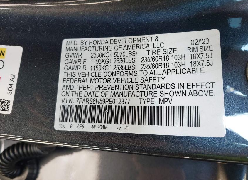 Photo 9 of 2023 Honda Cr-v HYBRID SPORT (VIN 7FARS6H59PE012877)