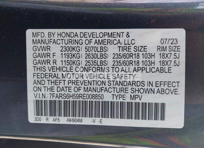 Photo 9 of 2024 Honda Cr-v HYBRID SPORT (VIN 7FARS6H59RE008850)