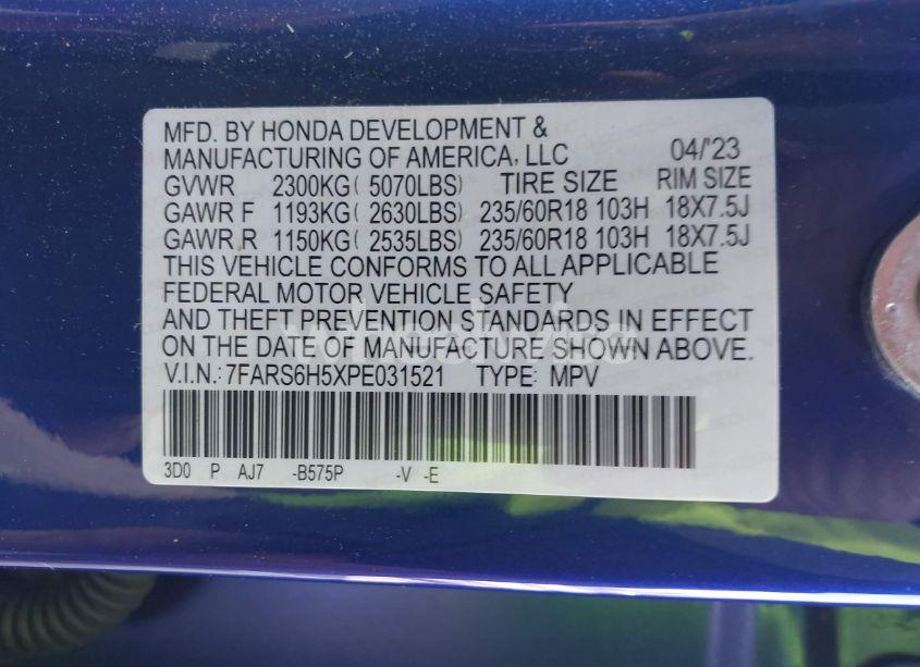 Photo 9 of 2023 Honda Cr-v HYBRID SPORT (VIN 7FARS6H5XPE031521)