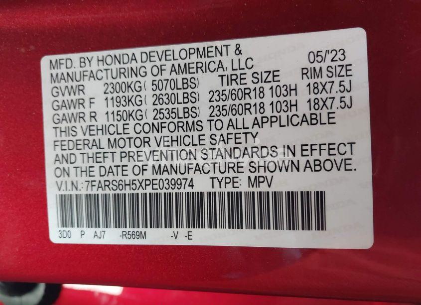 Photo 9 of 2023 Honda Cr-v HYBRID SPORT (VIN 7FARS6H5XPE039974)