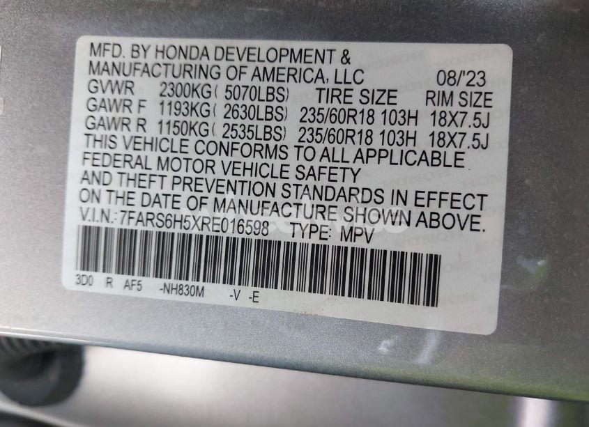 Photo 9 of 2024 Honda Cr-v HYBRID SPORT (VIN 7FARS6H5XRE016598)