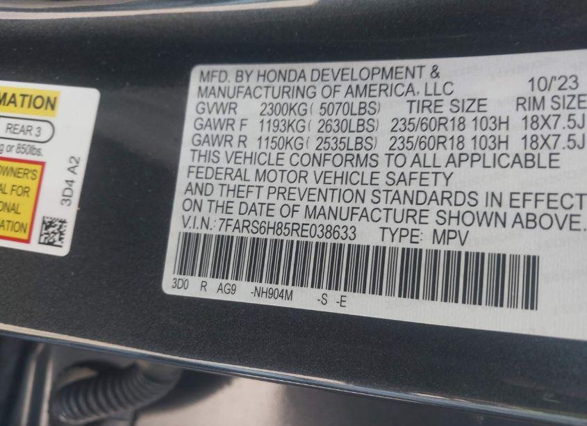 Photo 9 of 2024 Honda Cr-v HYBRID SPORT-L (VIN 7FARS6H85RE038633)