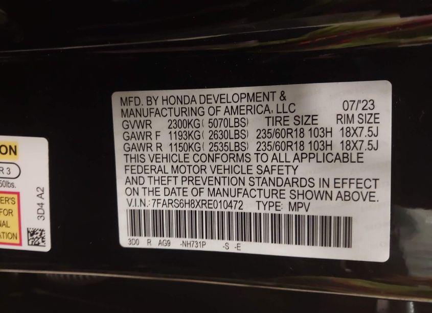 Photo 9 of 2024 Honda Cr-v HYBRID SPORT-L (VIN 7FARS6H8XRE010472)