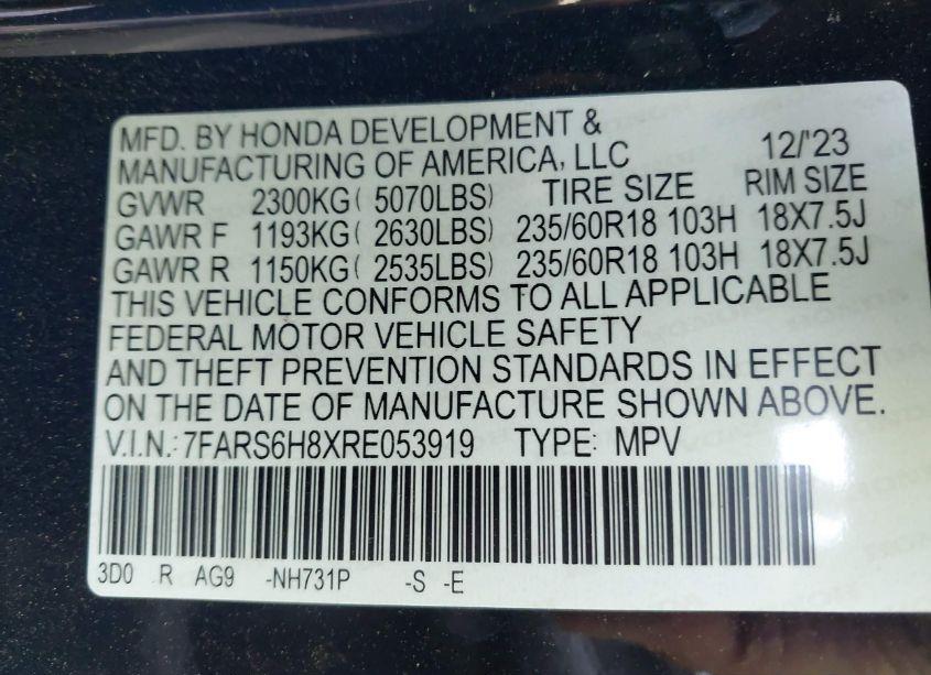 Photo 9 of 2024 Honda Cr-v HYBRID SPORT-L (VIN 7FARS6H8XRE053919)