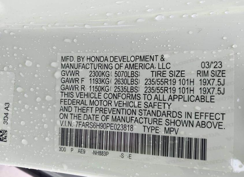 Photo 9 of 2023 Honda Cr-v HYBRID SPORT TOURING (VIN 7FARS6H90PE023818)