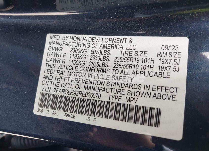 Photo 9 of 2024 Honda Cr-v HYBRID SPORT TOURING (VIN 7FARS6H93RE026070)