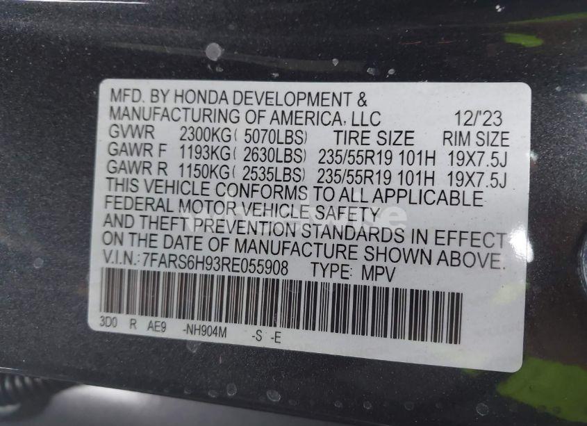 Photo 9 of 2024 Honda Cr-v HYBRID SPORT TOURING (VIN 7FARS6H93RE055908)