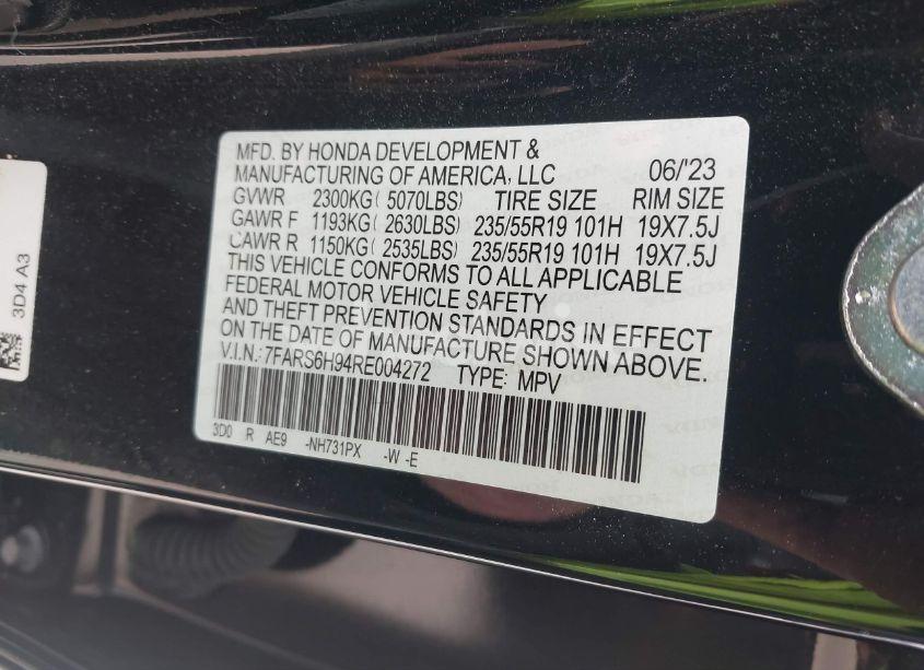 Photo 9 of 2024 Honda Cr-v HYBRID SPORT TOURING (VIN 7FARS6H94RE004272)