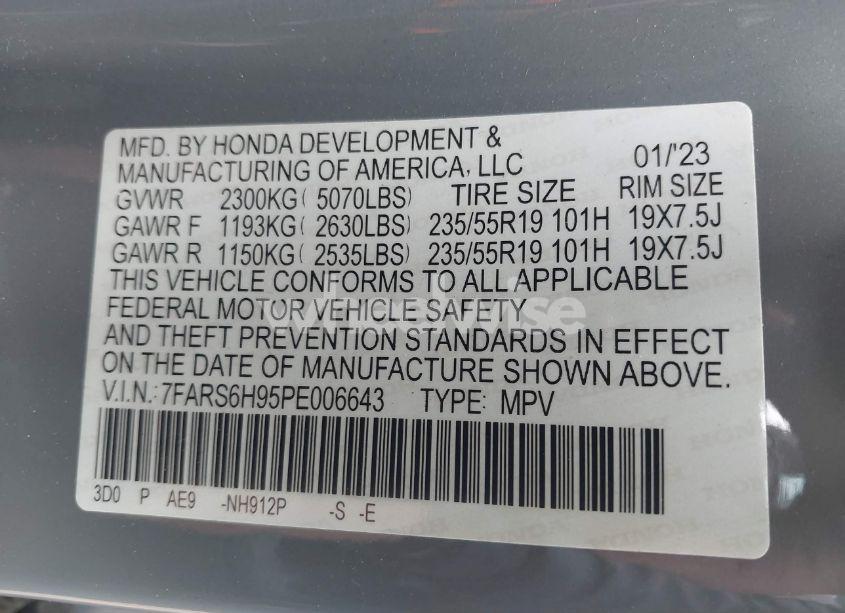 Photo 9 of 2023 Honda Cr-v HYBRID SPORT TOURING (VIN 7FARS6H95PE006643)