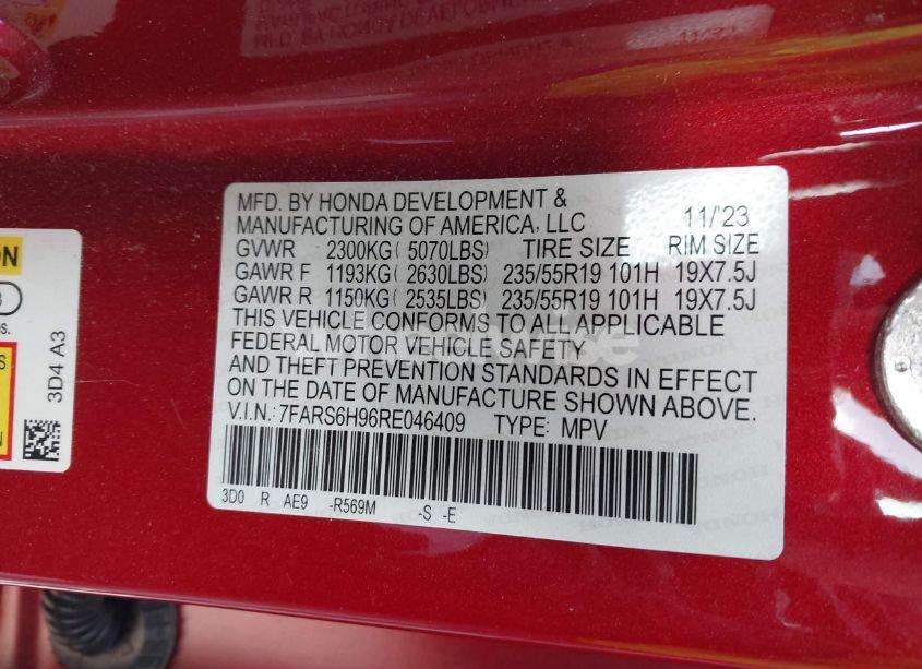 Photo 9 of 2024 Honda Cr-v HYBRID SPORT TOURING (VIN 7FARS6H96RE046409)