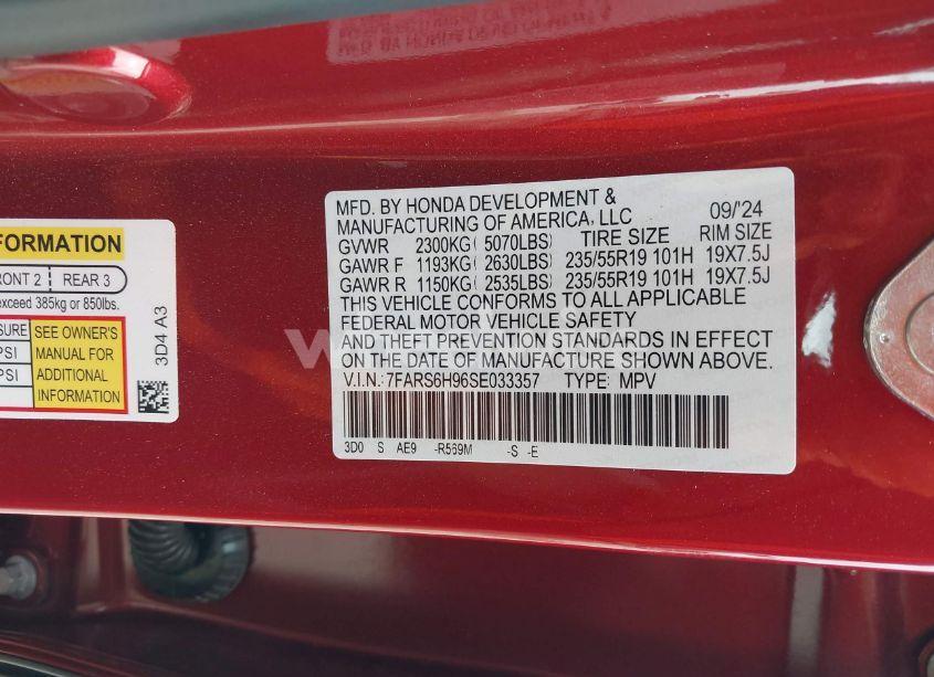 Photo 9 of 2025 Honda Cr-v HYBRID SPORT TOURING (VIN 7FARS6H96SE033357)