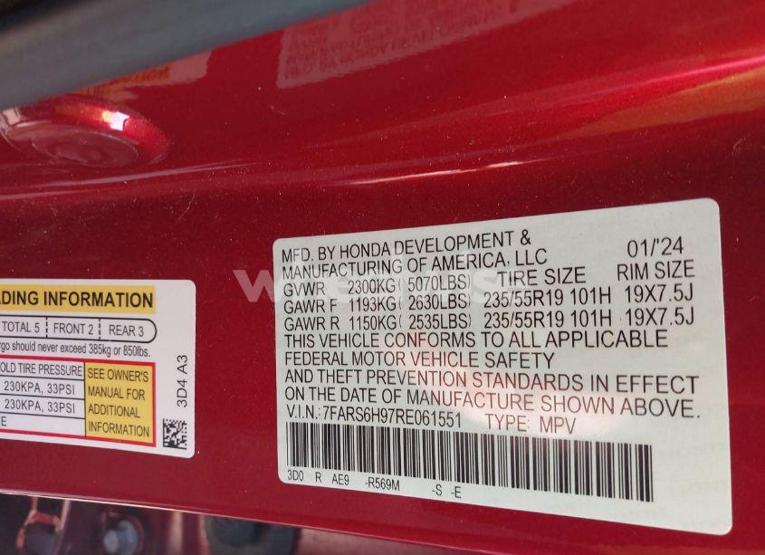 Photo 9 of 2024 Honda Cr-v HYBRID SPORT TOURING (VIN 7FARS6H97RE061551)